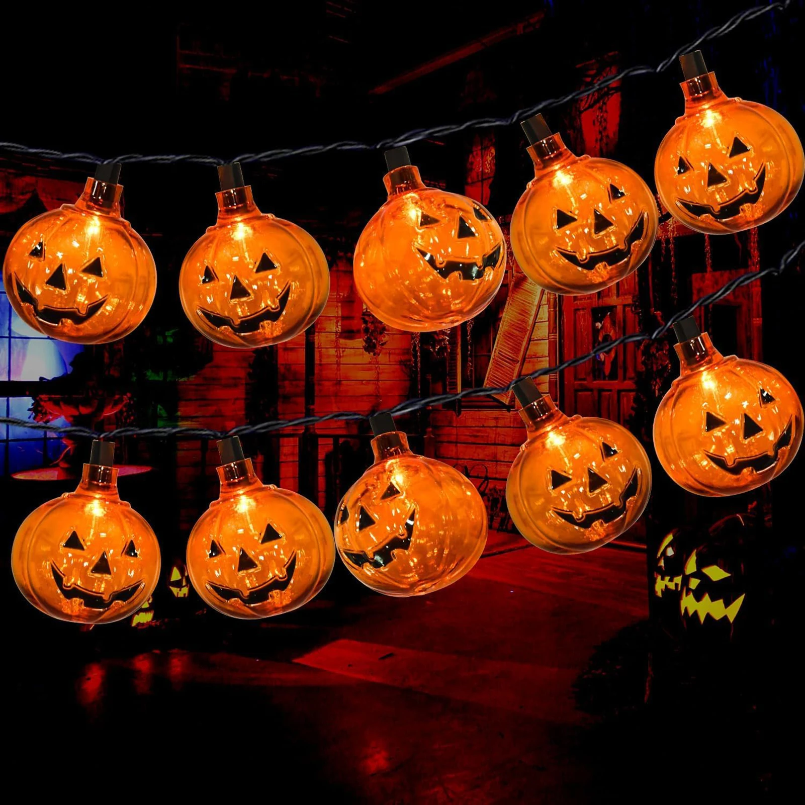 All Saints' Day 8.5FT Pumpkin String Lights with 10 Smiling Jack O Lantern Pumpkin Lights Party Lights for Outdoors & Indoors Ya