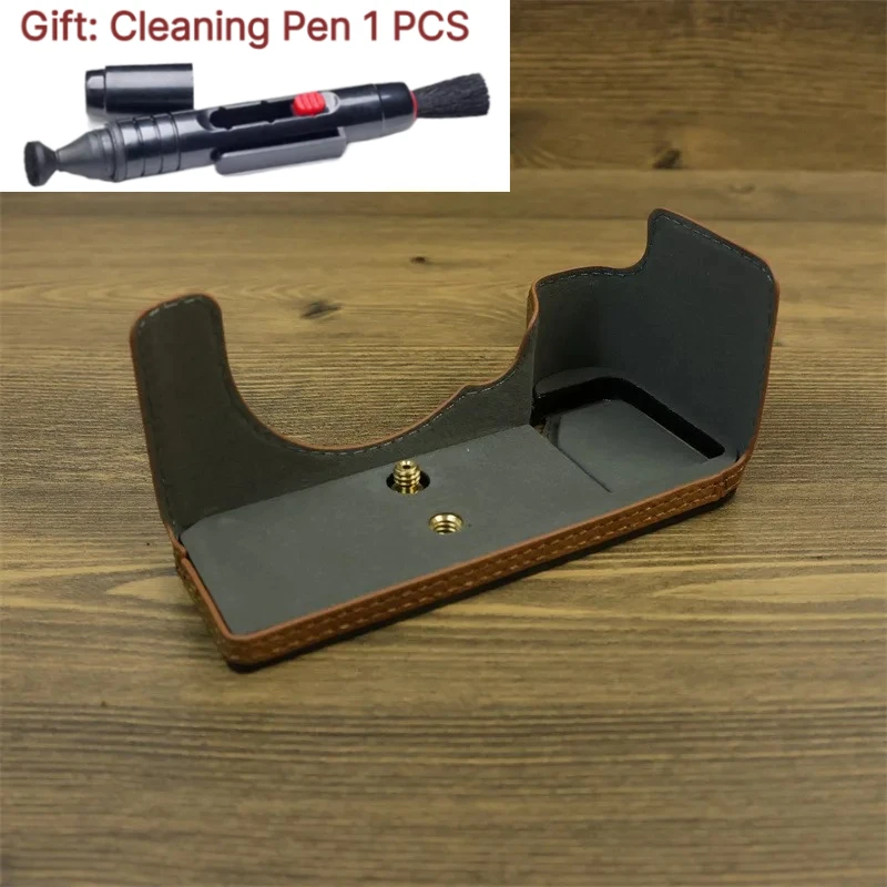 For Sony ILCE-7C2 Bag Half Body Cover Camera bag Protective case a7c2 base case PU Leather case Bag  +1 PCS Free Cleaning Pen