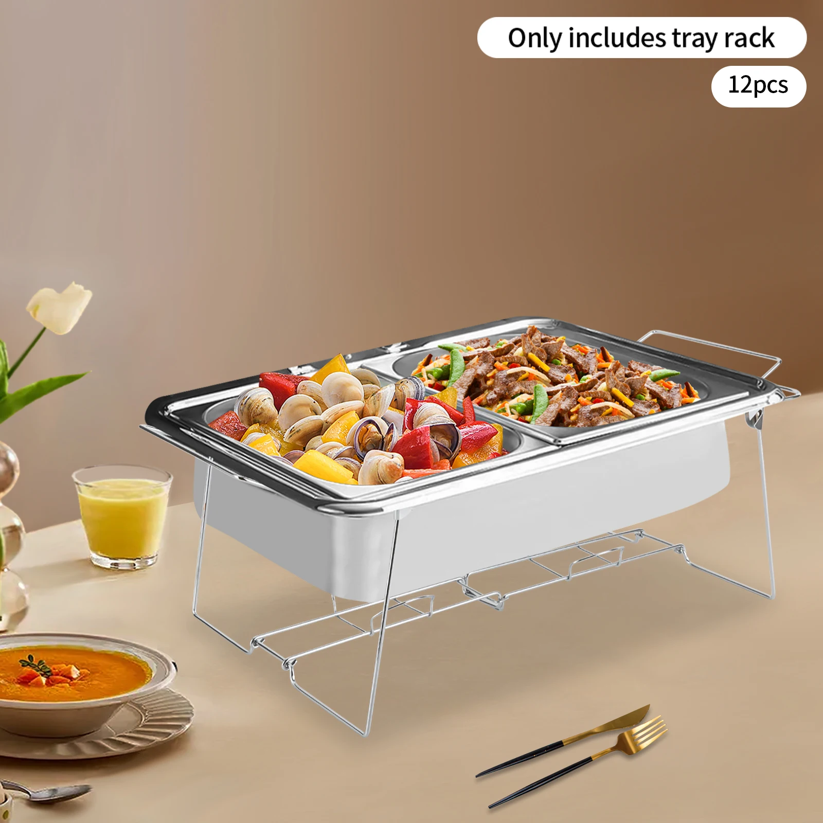 

12PCs Silver Foldable Chafing Wire Racks, Chrome Plated Iron Buffet Stand, Food Warmer Rack For Wedding Party Restaurant Hotel