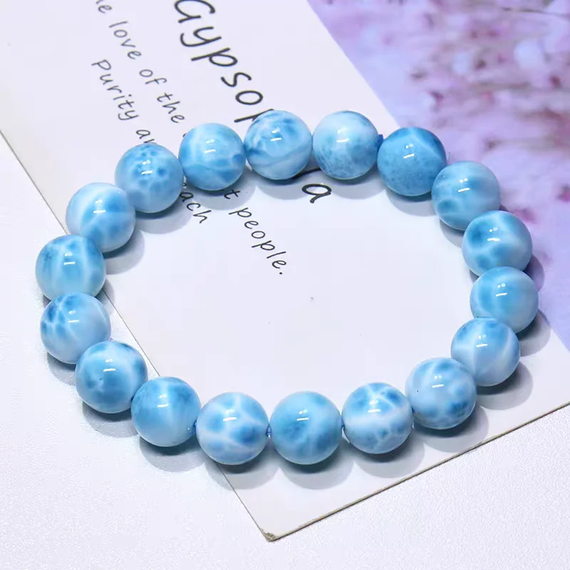 Natural Blue Larimar Bracelet Gemstone Round Beads Women Men Jewelry From Dominica Blue Larimar Beads Rare Stone AAAAAA