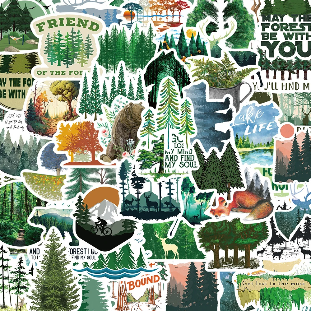 10/30/50 Stück Natürliche Grüne Wald-Pflanzen-Aufkleber Outdoor-Reise-Landschaft Cartoon-Sticker Scrapbook Koffer Handy-Aufkleber Großhandel
