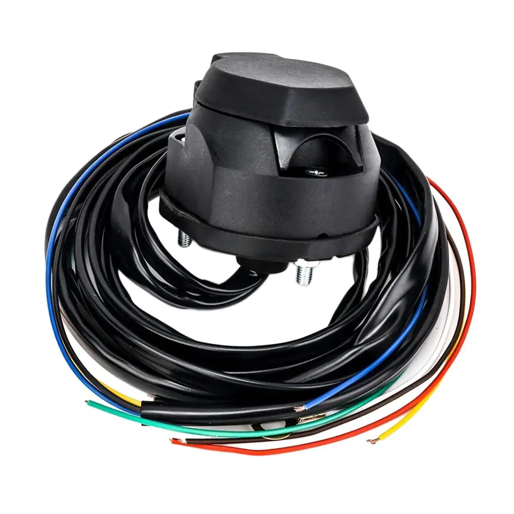 7 Pin Trailer Socket ABS Copper Extension Cable Wiring Connector Secure Trailer Socket Adapter for Car Towing and Safety Hook