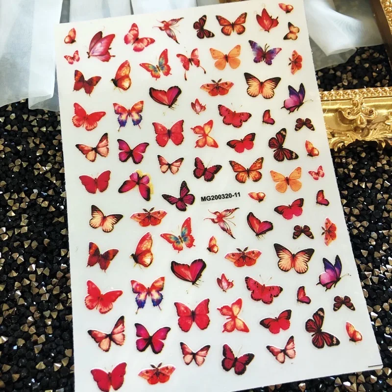3D 네일 스티커 나비 시리즈 백 글루 셀프 접착 네일 아트 장식 도구 슬라이더 네일 데칼용