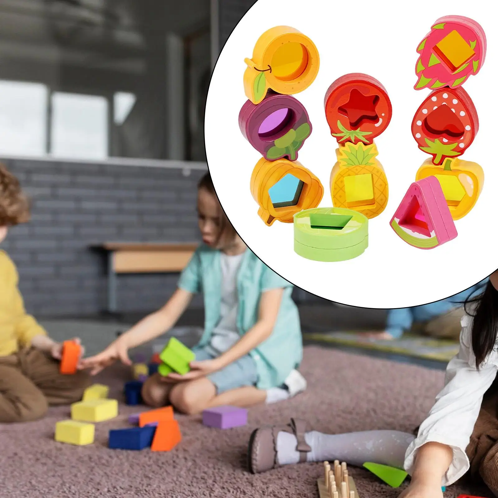 カラフルな果物野菜積み木 木製感覚玩具 細かい運動能力の発達 子供の早期教育のためのギフト