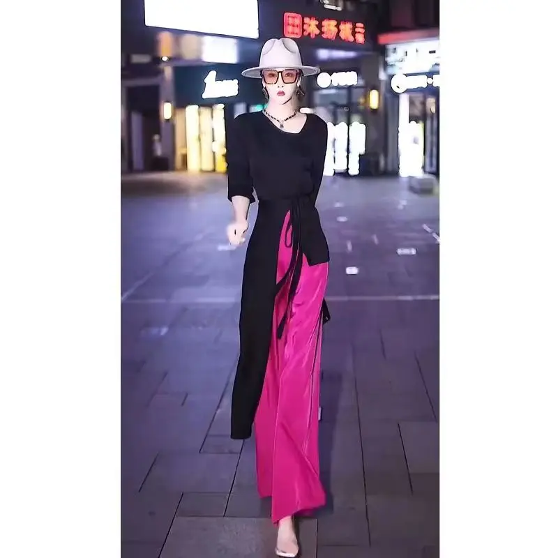 2-Piece Set Of Popular Summer Fashion Outfits With Covered Flesh And Waistband T-Shirts, Long And Thin Straight Leg Pants