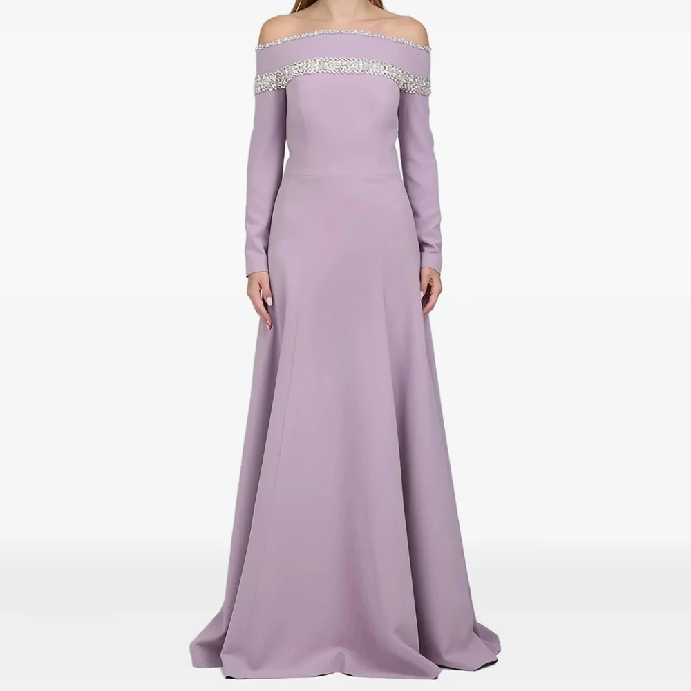 Vestidos de Noche de sirena para mujer, vestido de fiesta de manga larga hasta el suelo con hombros descubiertos, vestido personalizado drapeado con cristales a la moda