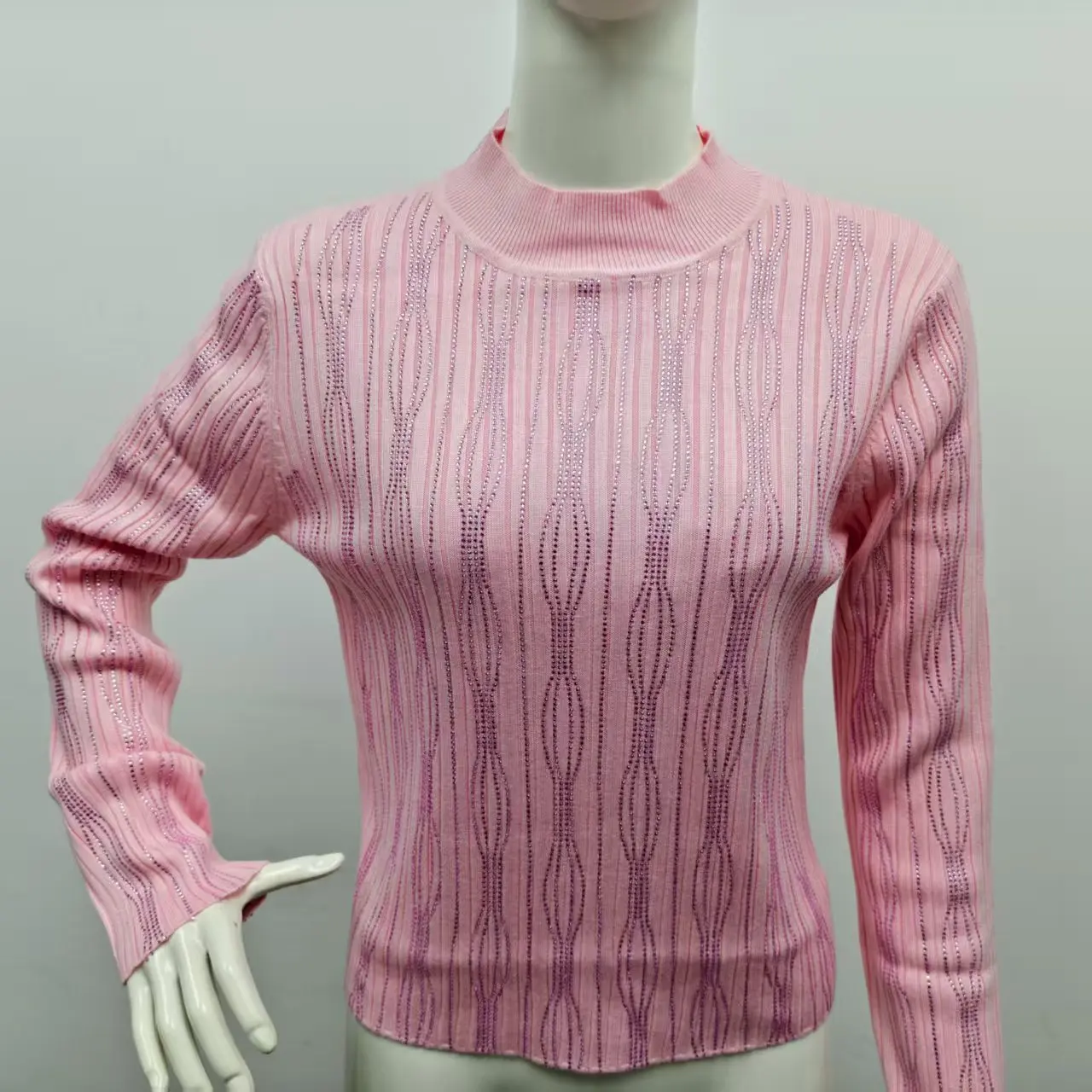 

Spring And Autumn New Fashionable Classic Versatile Blended Heavy Duty Hot Diamond Knitted Women Long Sleeve Round Neck Sweater