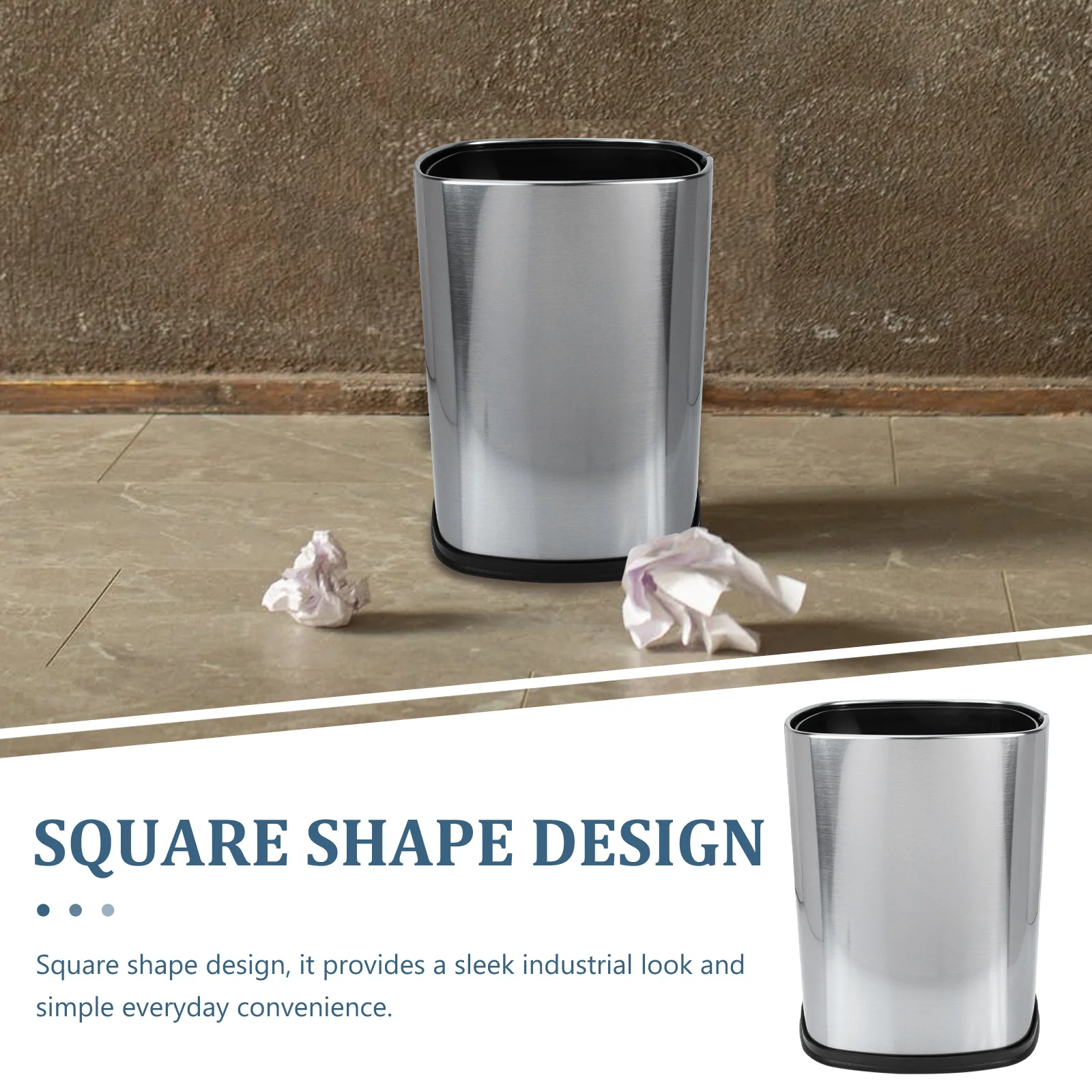 

Stainless Steel Can Square Metal Stainless Steel Trash Can Waste Bin Garbage Container Household Kitchen Bedroom Use