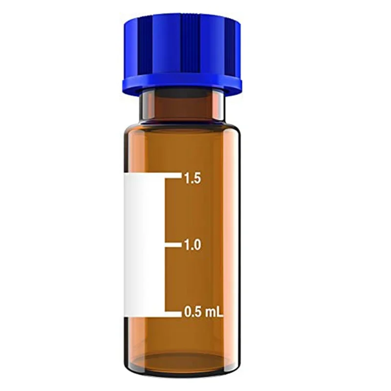 100 sztuk fiolek Autosamplerów, fiolek HPLC o pojemności 2 ml, fiolek bursztynowych laboratoryjnych 9–425 z zapisem na miejscu i stopniami, zakrętka, bursztynowe