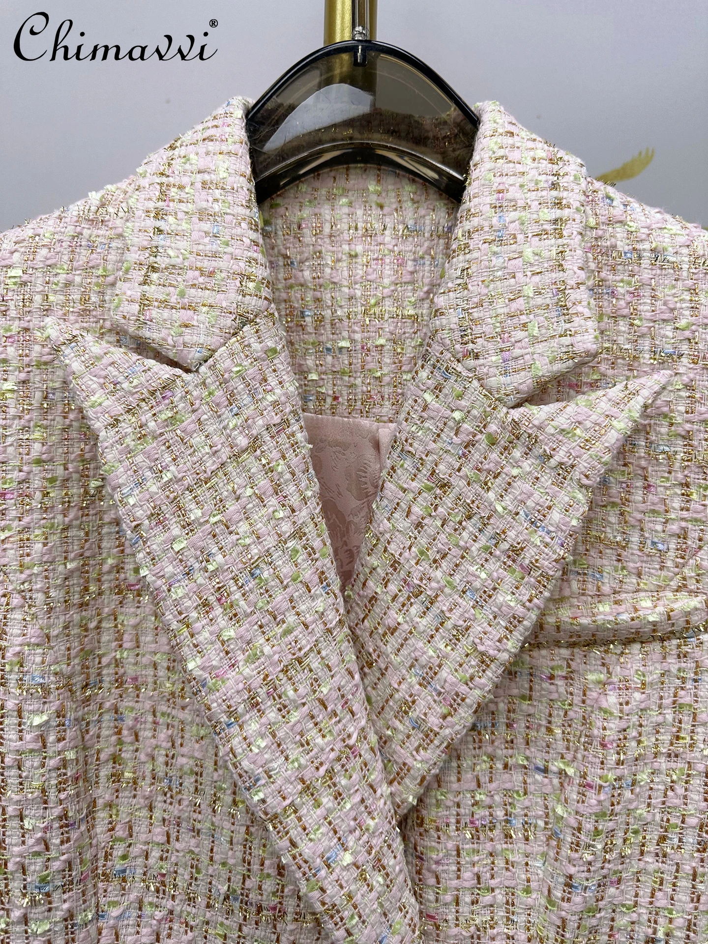 秋冬新作 レディース 高級ツイードスーツカラー 長袖コート ファッション 通勤 スリムフィット エレガント ミドル丈ジャケットトップ