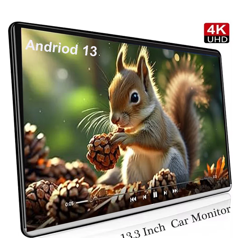 13.3 inch Android 14 Car Headrest Monitor Tablet PC HD 1080P WIFI/Bluetooth/USB/HDMI/Airplay MP5 Andriod APP Movie Video Player