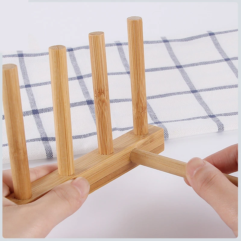 Kitchen Drainer Rack Dish Pot Lid Bamboo Rack Dishes Plate Drying Drainer Storage Shelf Pan Cover Stand Kitchen Organizer Holder