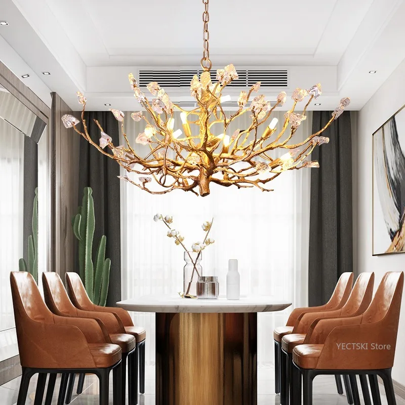 Postmodern crystal chandelier, creative art designer, model room, light luxury, personalized living room, branch chandelier