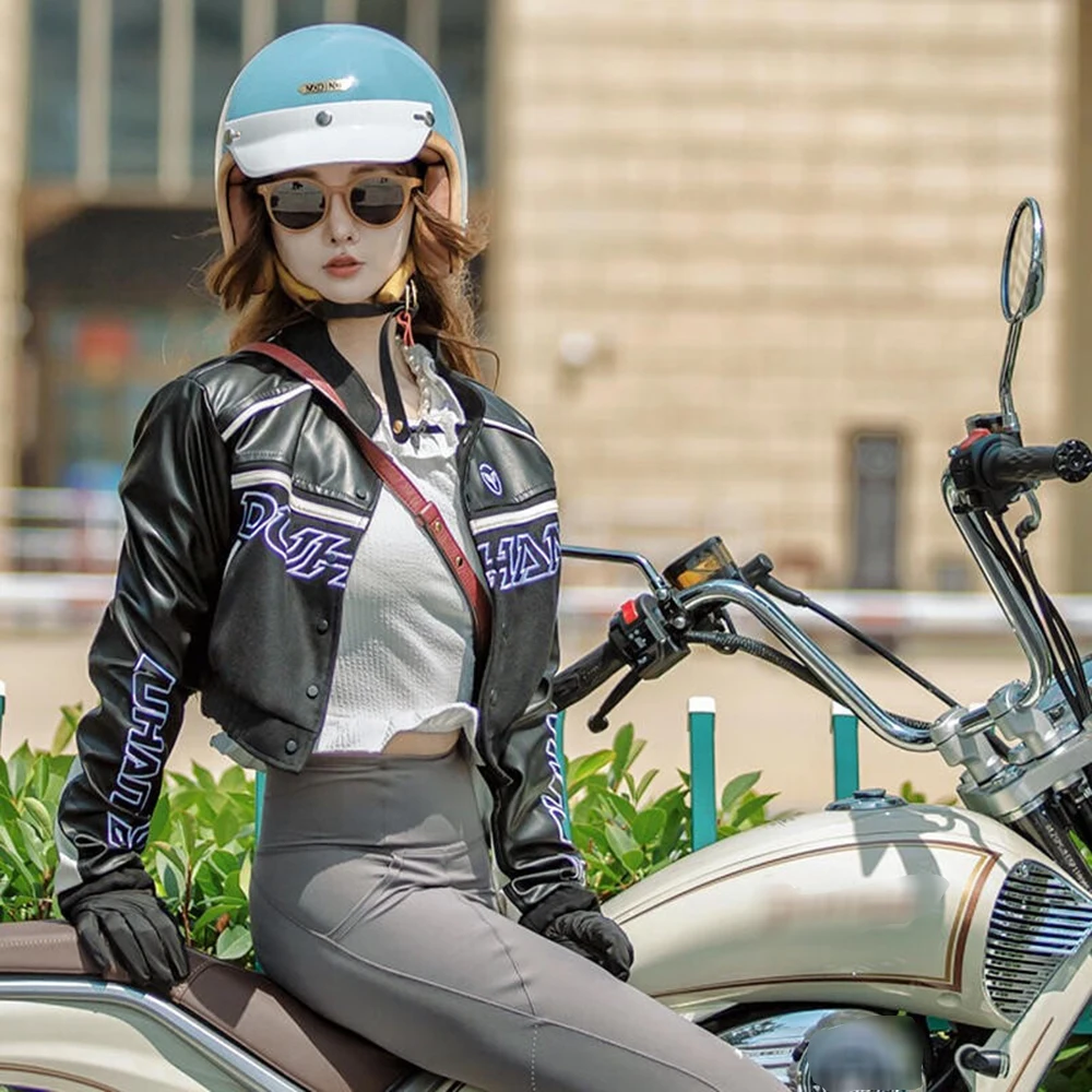 

Women's Motorcycle Leather Jacket Motocross Protection Windproof Short Cropped Waist Slim Fit Anti-fall Motorcycle Jacket