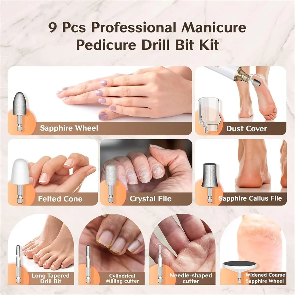 ABDD HOT  Professional Manicure Pedicure Kit, Electric Nail File Set,15 Speeds Hand Foot Care Tool for Nail Grind Trim Polish