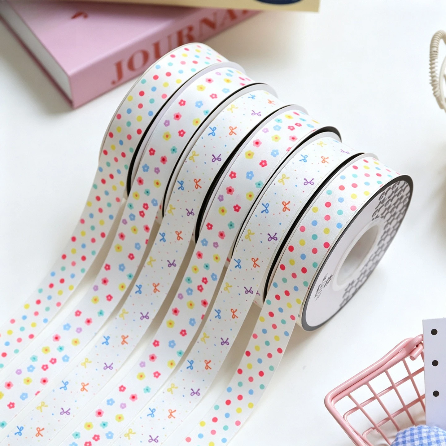 Matte Floral Ribbon Roll, Cake Bouquet Gift Packaging Ribbon, DIY Craft Handmade Materials, Birthday Wedding Party Ribbon