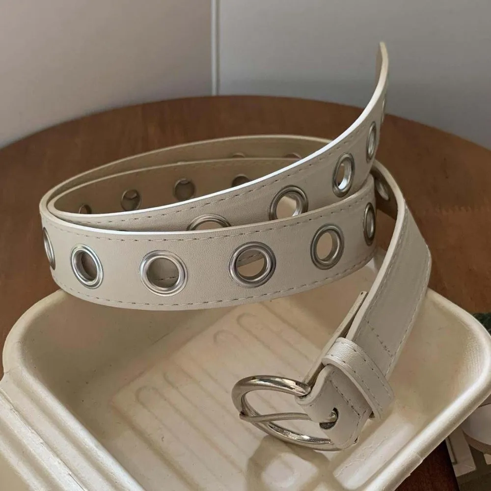 Adjustable Fashion Grommet Belt Textured Parallel Holes Punk Rock Waistband Sturdy Alloy Clasp Universal Width Fit