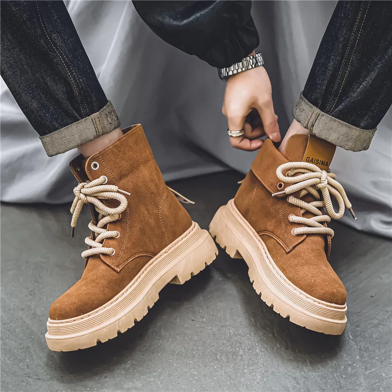 

2025 Men's high top denim boots casual sports shoes trendy and fashionable men's boots Lapel motorcycle boots