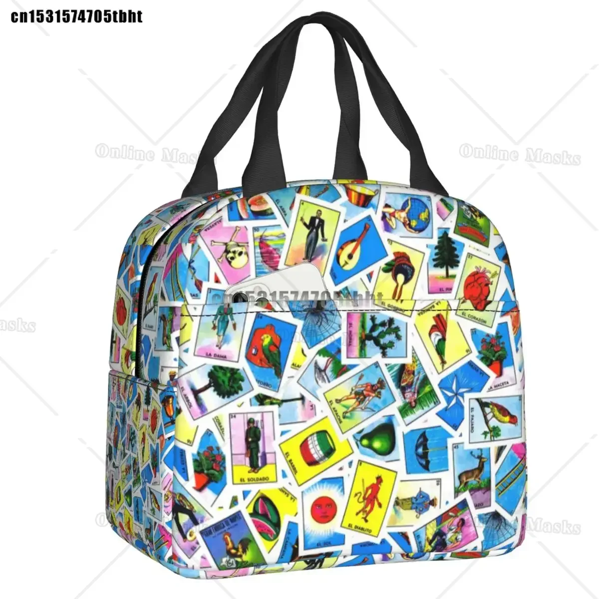 Loteria Card Mexican Bingo Lottery Resuable Lunch Boxes Women Multifunction Cooler Thermal Food Insulated Lunch Bag Work