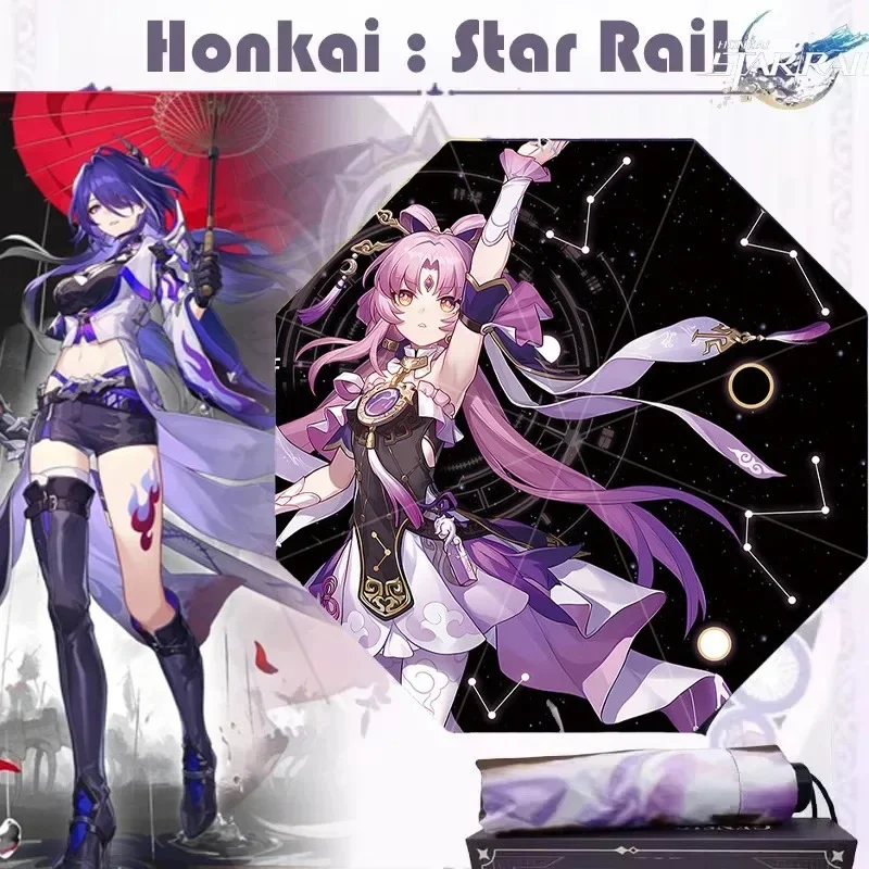 

Honkai Star Rail Flight Umbrella Raincoa Folding UV Blocking Black Parasol Honkai Impact 3 Seele Genshin Anime Umbrella Parasol