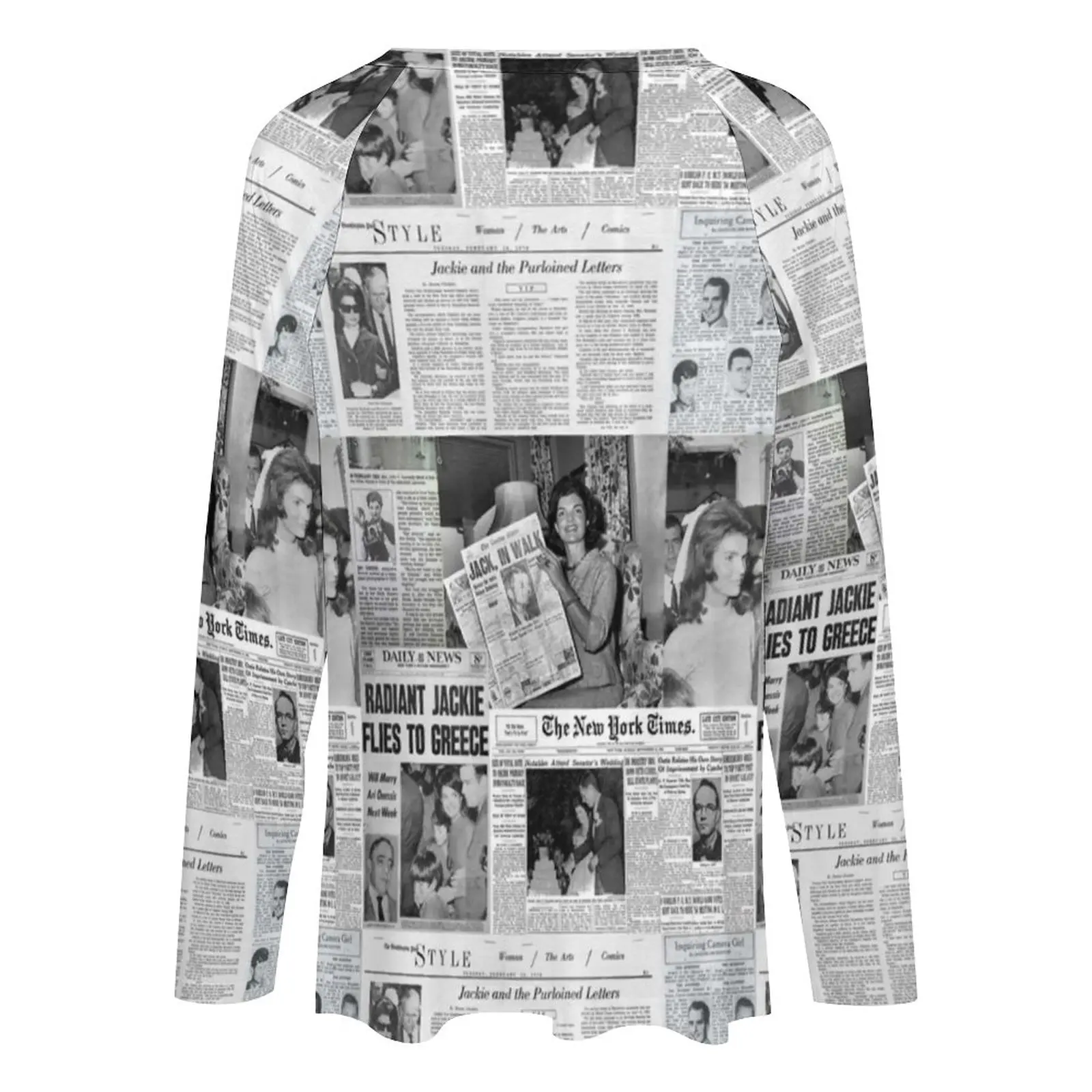 Newspaper Collage T Shirt Jackie Kennedy Trendy T-Shirts Street Style Oversize Tee Shirt Women Design Clothes Birthday Present