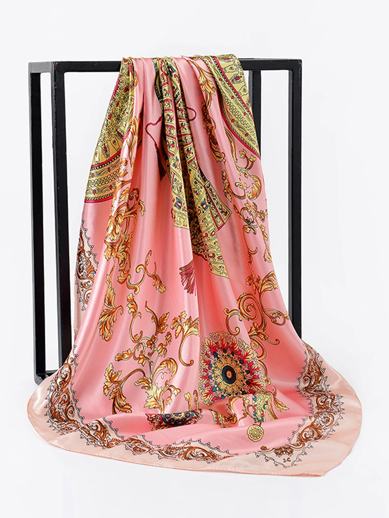 Platz Silk Schal Frauen Luxus Marke Satin Print Hijab Schals Muslimischen Pareo Bandana Weibliche Schal Wrap Stirnband Foulard 90*90 cm – Detail 2
