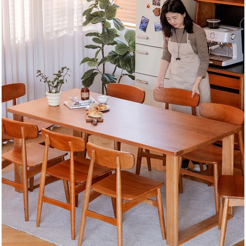 

Household all solid wood rectangular dining table cherry wood thickened large board table Japanese workbench