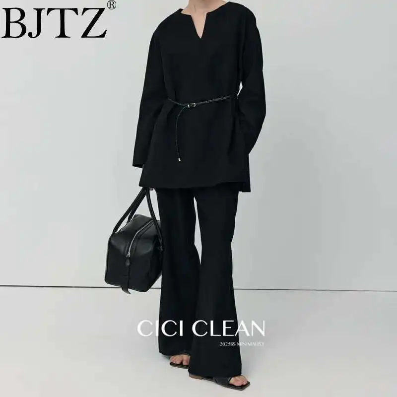 

BJTZ Temperament All-match 2025 Spring New Female Fashion Design Sense Fashion Simple Loose Pants Two-piece Set Long Sleeve Top