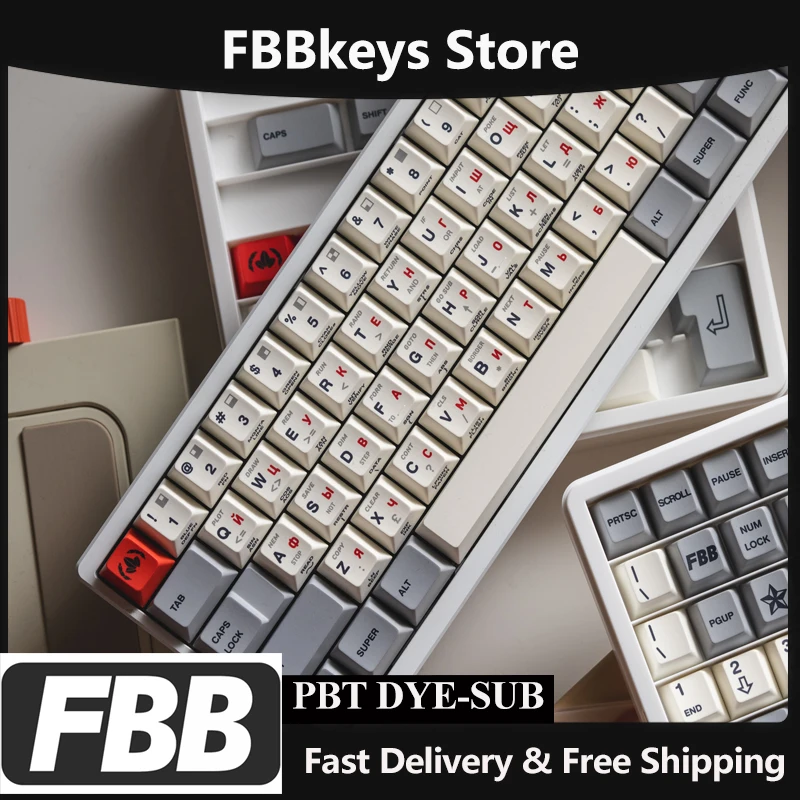 

Колпачки для клавиш FBB Delta Russian PBT, термосублимационный вишневый профиль для механической клавиатуры, колпачки для ключей «сделай сам», подарочные аксессуары, толщина 1,7 мм