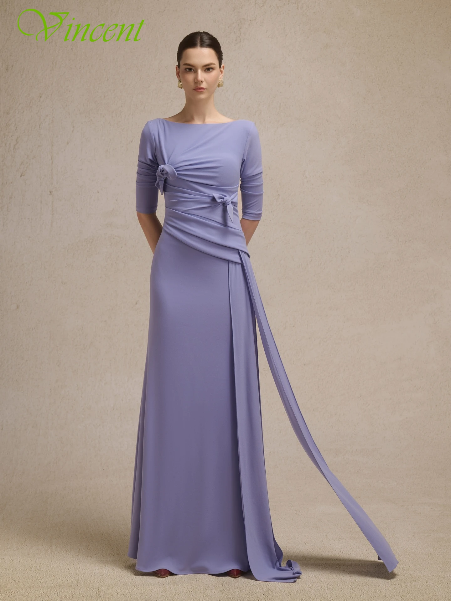 

Customized Straight Crew Neck Half Sleeves Elegant Delicate Evening Dress Fashion Modern Celebrity Gowns Temperament Prom Dress