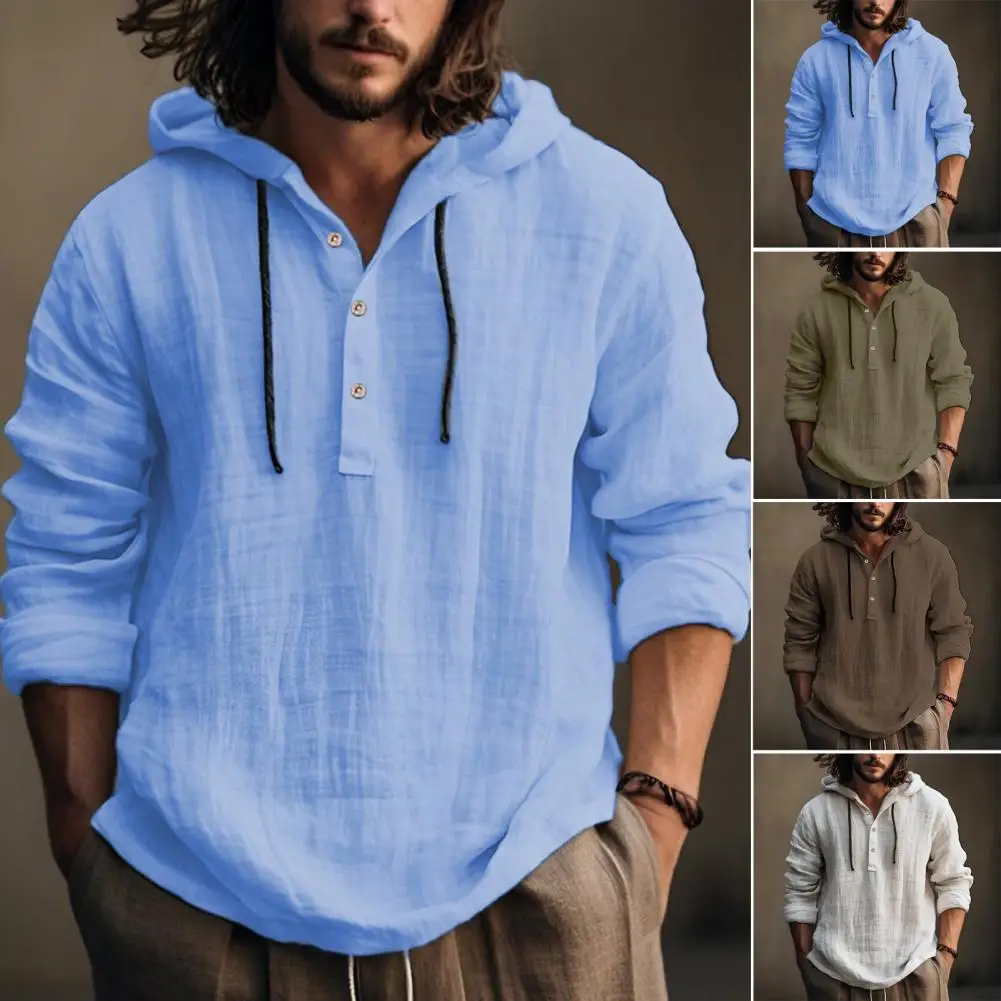 Long Sleeve Tops Stylish Men's Solid Color Hoodie Trendy Drawstring Design Long Sleeve Pullover with Casual for Autumn/winter