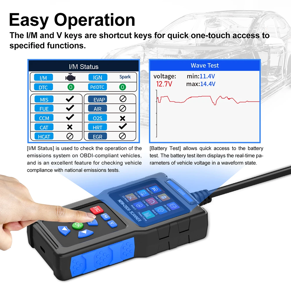 OBDII Car Code Reader Scanner 2.4in TFT Color Screen Full System Diagnostic Tool Free USB Update Multilingual Auto Fault Detector