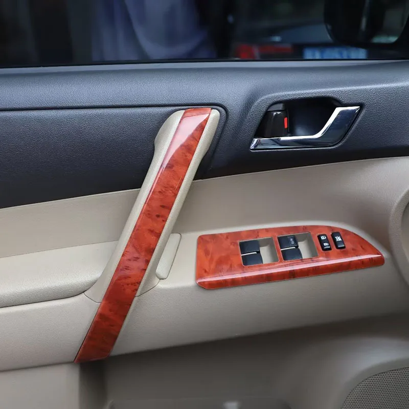 Interior Wooden Moulding Trim Door Window Lift Cover Frame For Toyota Highlander 2009 2010 2011 2012 2013 2014