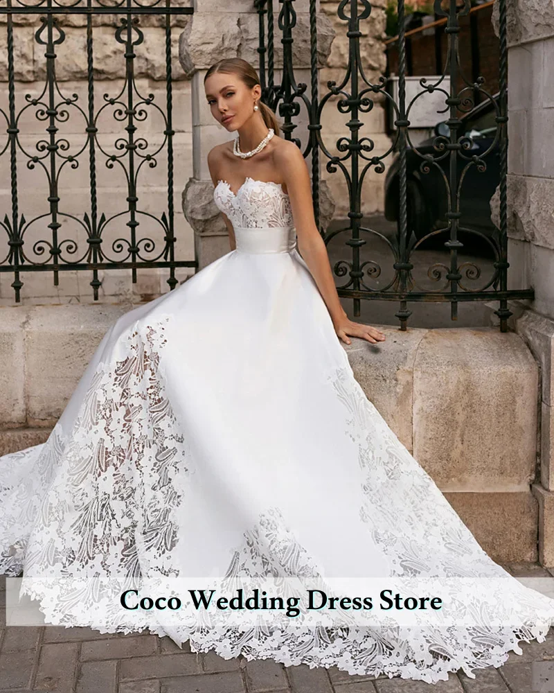 Customized Fashion Sleeveless Satin With Lace Wedding Gown A-Line Backless Lace Up Bridal Gown vestidos de novia