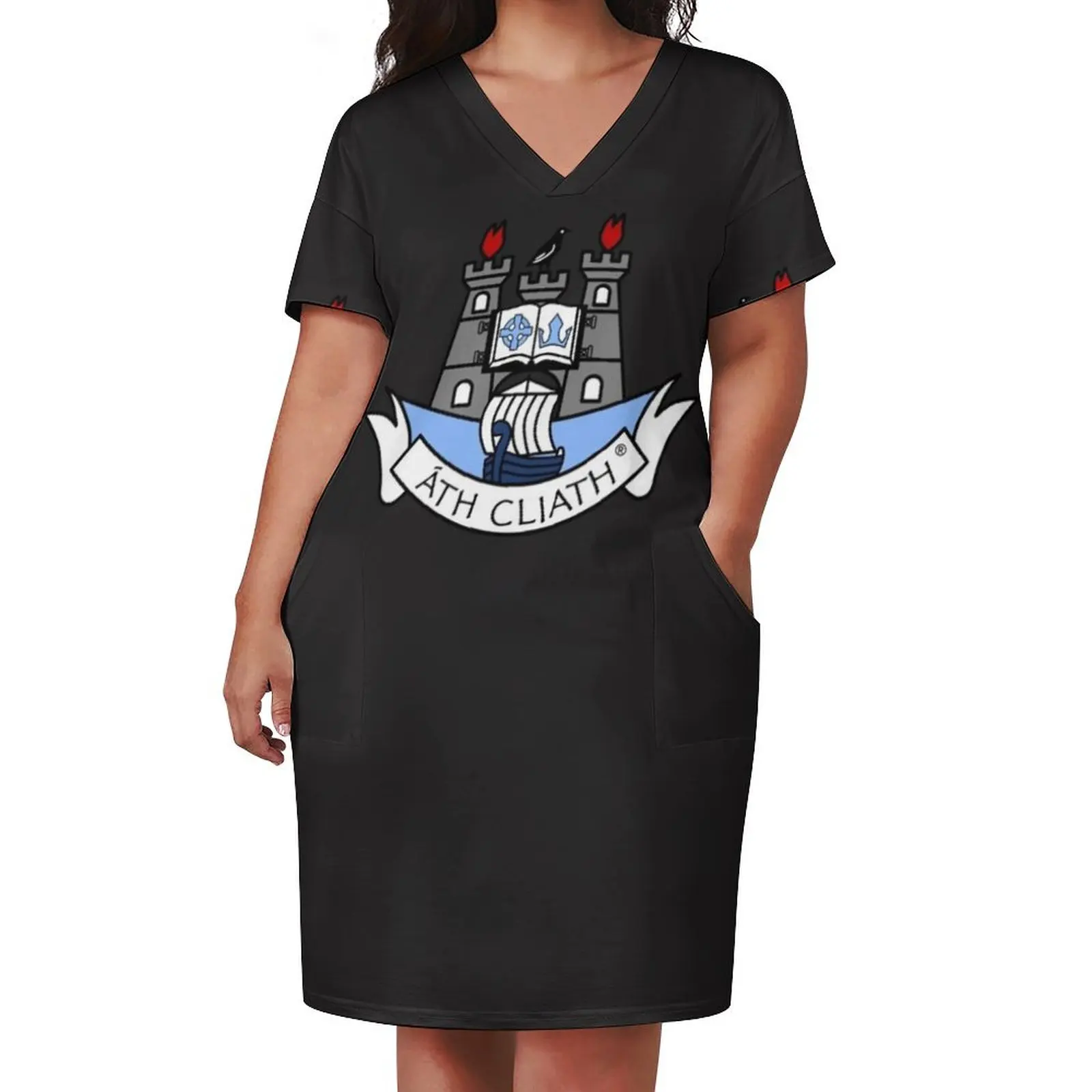 Camiseta con Logo de Dublin GAA, vestido holgado con bolsillos, ropa para mujer, vestido suelto de verano, vestidos elegantes de tallas grandes