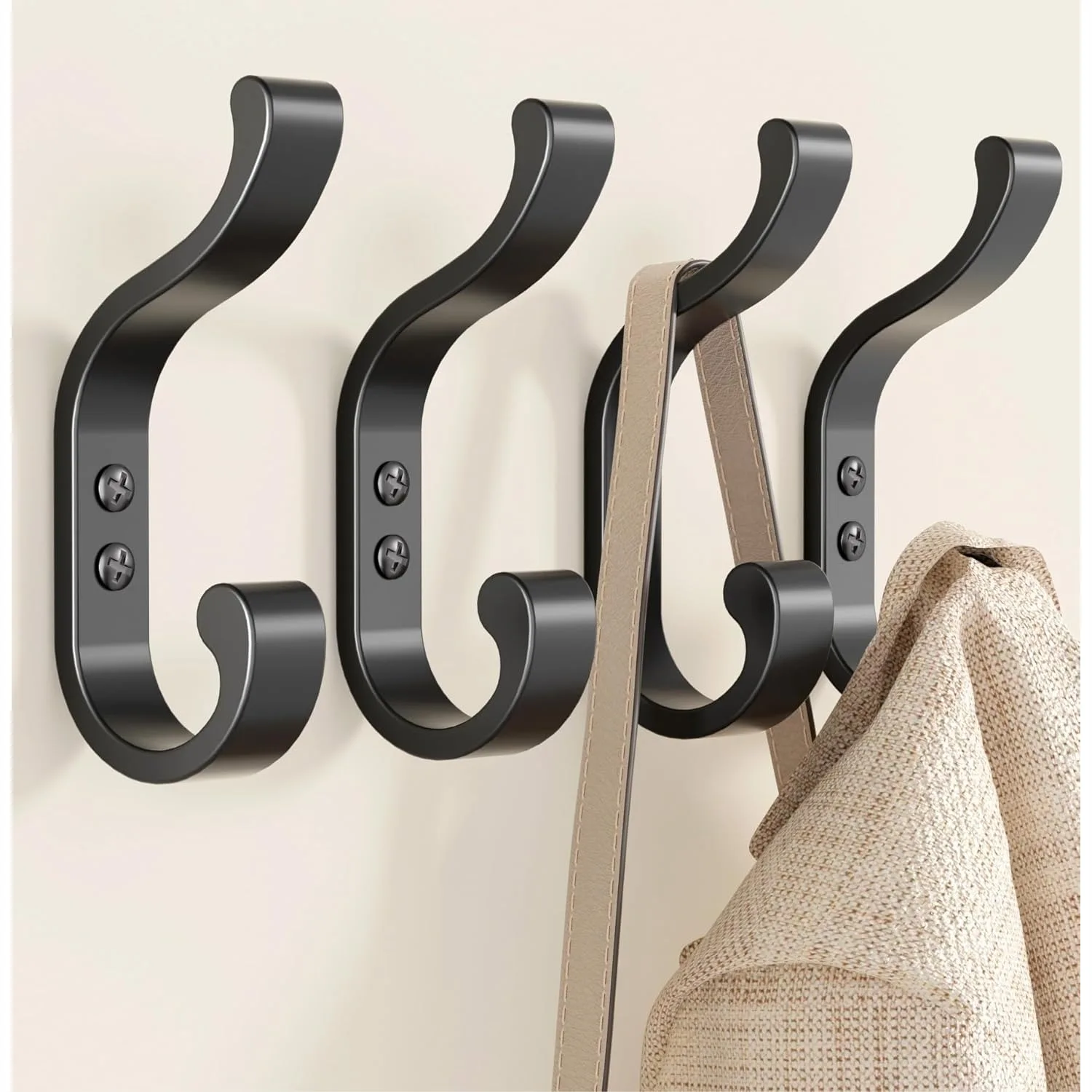 

Heavy Duty Coat Hooks Wall Mount For Hanging Backpacks Towels Purses Clothes Mudroom Bathroom Door Black 4 Pack Hold Up To 30 Lbs