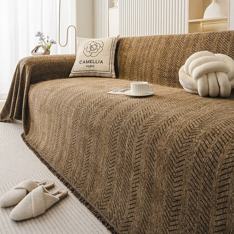 Chenille Sofa Towel, Herringbone Soft Comfortable Decorative Cover, Four Seasons Universal Couch Protector Throw Blanket