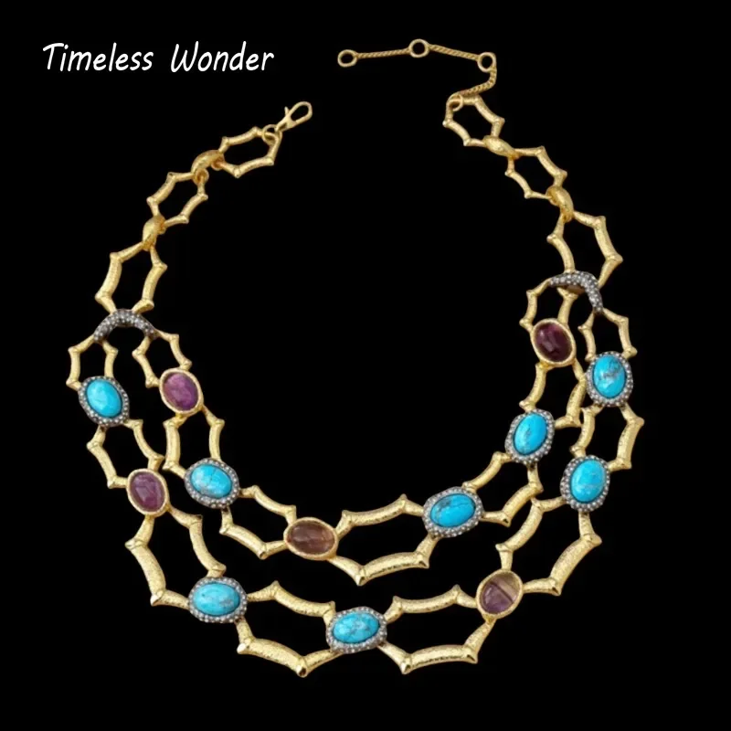

Timeless Wonder Fancy Zircon Geo Stone Pave Necklace for Women Designer Jewelry Goth Runway Trendy Art Deco Vintage Top 4526