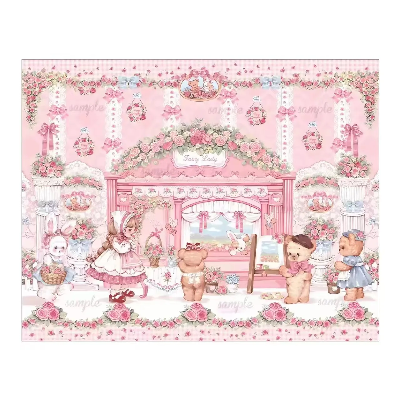 Bedroom Carpet Plush Bedside Rugs Pink Vintage Livingroom Carpet Floormat Bear Pastoral Rose Non-slip Doormat Home Decoration