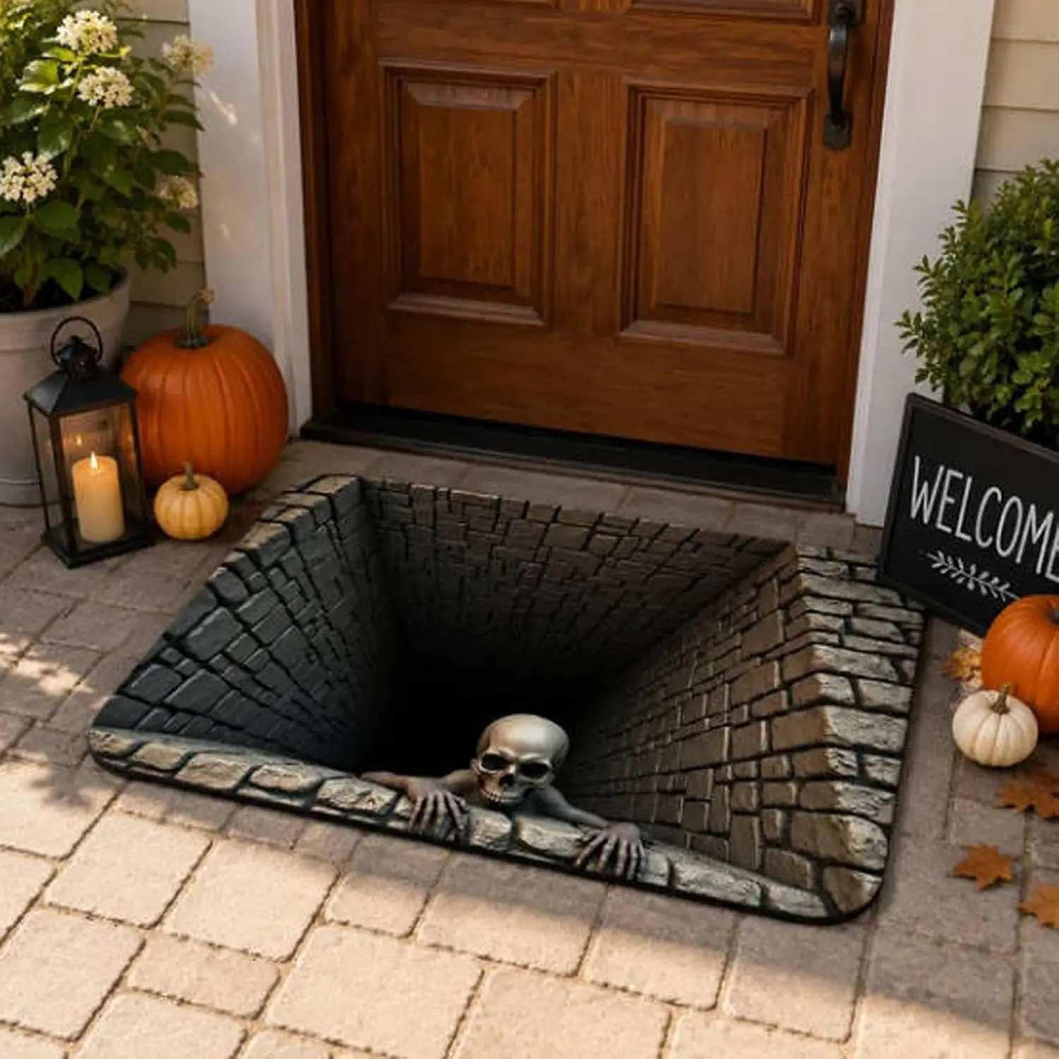 3D Halloween Willkommensmatte mit Geister-Skelett-Optik, Türmatte, Eingangsmatte, Teppich für Innen- und Außenbereich, Maschinen-Dekoration, Geschenke – Detail 5