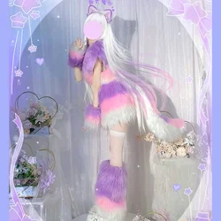 Handmade Cute Furry Anime Cosplay Set Fox Cat Ear Fox Tail Leg Performance Props Plush Cosplay Accessories Halloween Party Gift