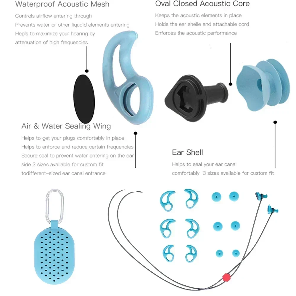 Aqua U Surfer/Swimmer Ear Plugs บล็อกน้ําช่วยให้เสียงใน Universal-fit Lanyard ว่ายน้ําท่องดําน้ํากิจกรรมทางน้ํา