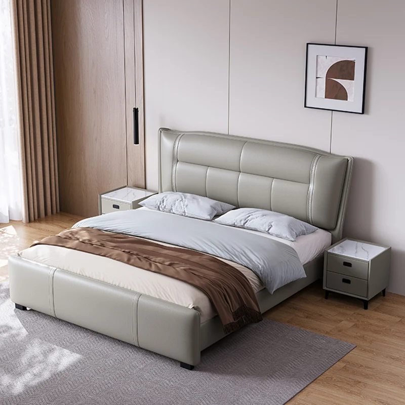 Leather Modern Bed Storage Double Bedroom Unique Bed Luxury Storage Grey Bedside Table Camas Y Muebles Bedroom Furniture