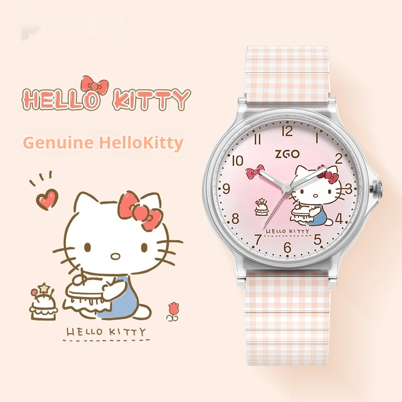 

New Sanrio Watch Hello Kitty Watch For Women Student Cartoon Silicone Waterproof Plaid Watch Girls /Children Festival Gifts