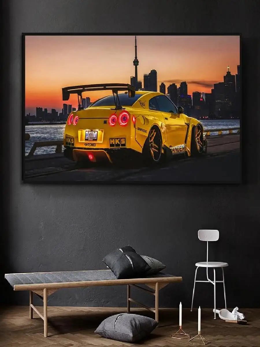 Japanese Nissan Skyline GTR R Supercar Canvas Wall Art  Black Car Poster Print for Living Room Decor  Stylish Home Decor Picture