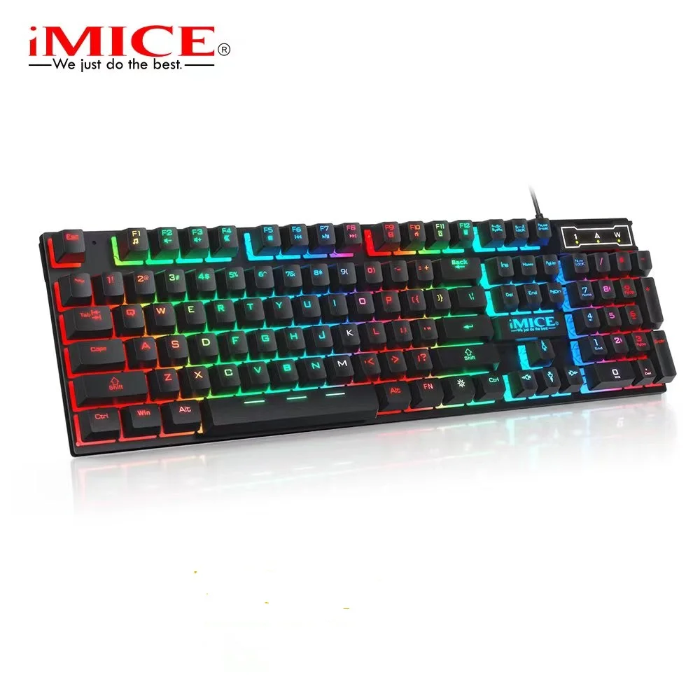 Teclado ergonómico para gaming con retroiluminación USB, teclas de goma RGB con cable compatible con PC y ordenador portátil, ruso, 104 teclas