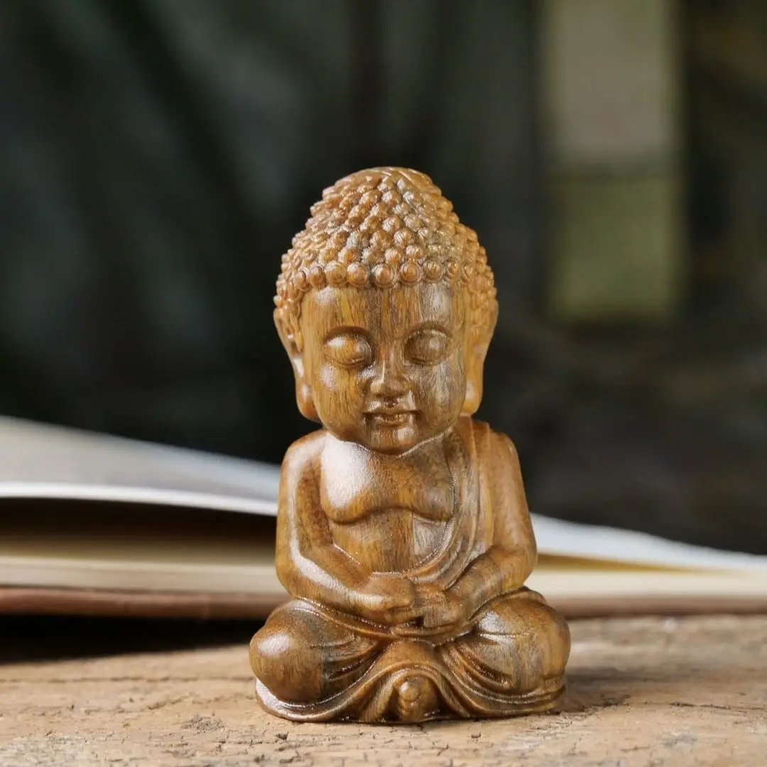 

Green Sandalwood Baby Buddha Sakyamuni Hand Piece Wood Carving TV Cabinet Creative Sandalwood Ornaments Log Crafts Decorations