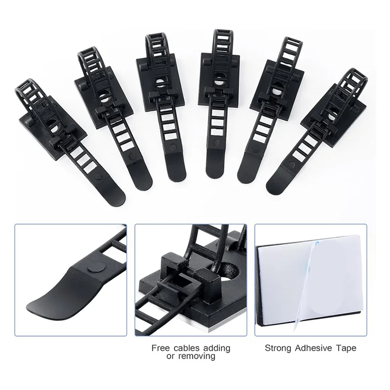 Promotion! 100PCS Adjustable Adhesive Cable Ties Cable Clips, Self-Adhesive Nylon Cable Straps, Adhesive Cable Management Clips