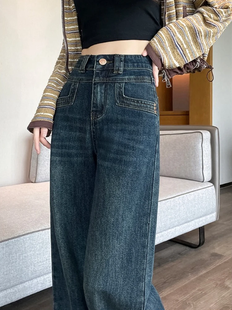 Pantaloni a gamba larga larghi ricamati e velluto a vita alta autunno/inverno da donna 2025 Pantaloni casual versatili alla moda