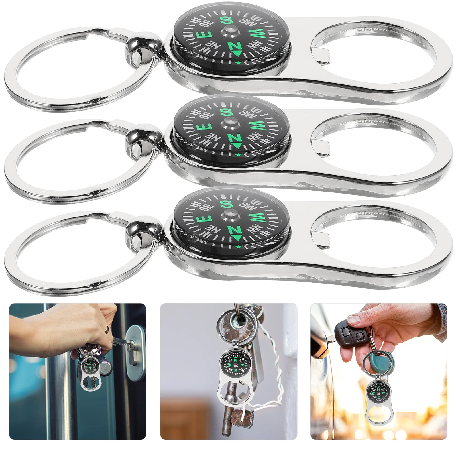 

3 Pcs Compass Keychain Commercial Pocket Wrench Tool Carabiner Decoration Bag Pendant Keyring Holder Decorate Work